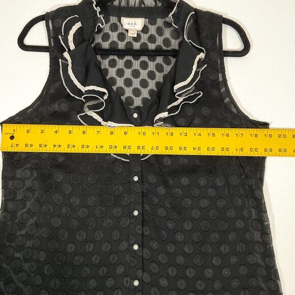 ECI New York Black Whimsygoth Polka Dot Ruffled‎ Sleeveless Top Pearl Buttons 12 - Picture 5 of 7